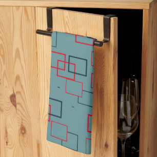 Red and Teal Squared Delight Kitchen Towel