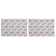 Red and Teal White Background Paisley Pattern 