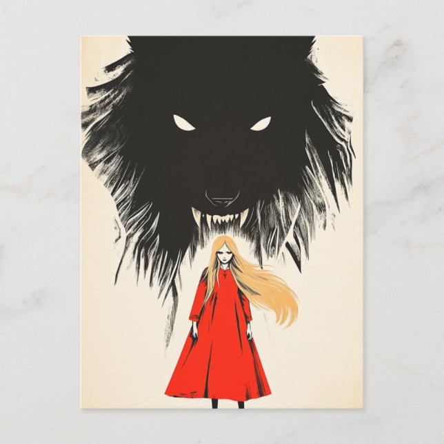 Red and the Black Wolf Dark Fantasy Fairytale Postcard (Front)