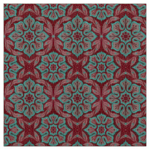 "Red and turquoise flower” floral arabesque Fabric
