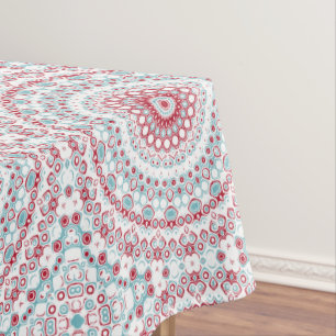 Red and Turquoise Flowery Mandala Design Tablecloth