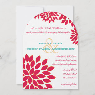 Red and Turquoise Modern Floral Chrysanthemum Invitation