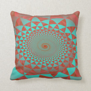 Red and Turquoise Spiral Abstract Throw Pillow