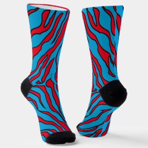 Red And Turquoise Tiger Stripes Animal Print Socks
