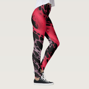 Red and Violet Paint Splatter Webbing Abstract Art Leggings