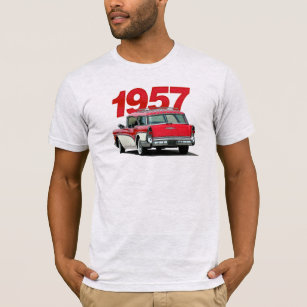 Red and white 1957 Buick station wagon t-shirt