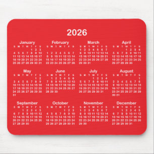Red and White 2026 Calendar Mouse Pad
