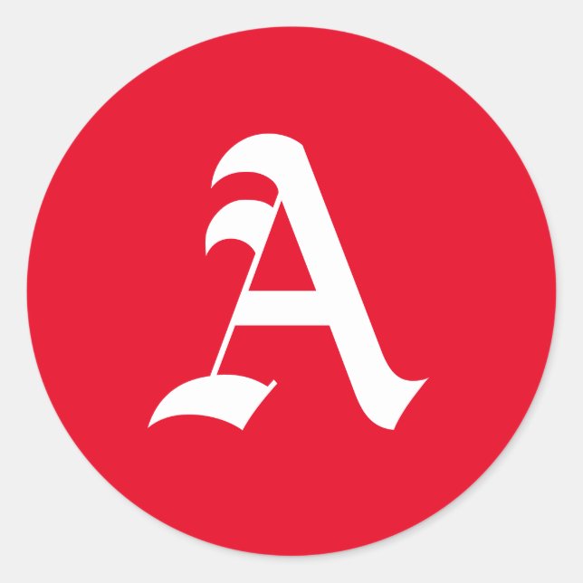 Red and White "A" Classic Round Sticker (Front)