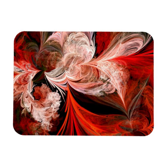 Red and White Abstract Feathers Magnet (Horizontal)