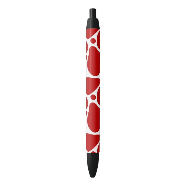 Red and white abstract giraffe pattern black ink pen (Front Vertical)