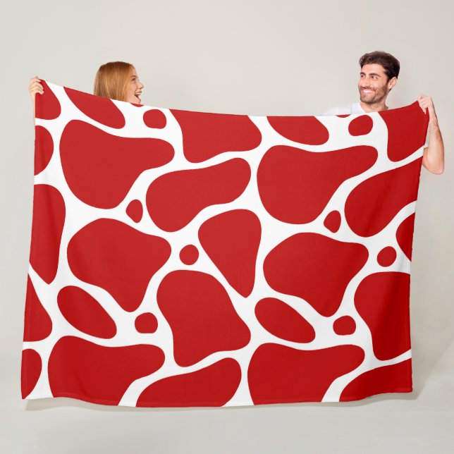 Red and white abstract giraffe pattern fleece blanket (In Situ)