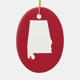 Red and White Alabama Ceramic Ornament