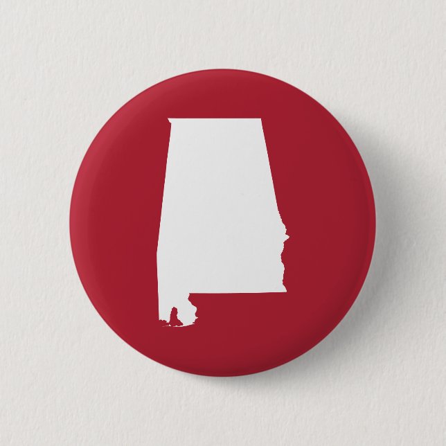 Red and White Alabama Map Shape 2 Inch Round Button (Front)