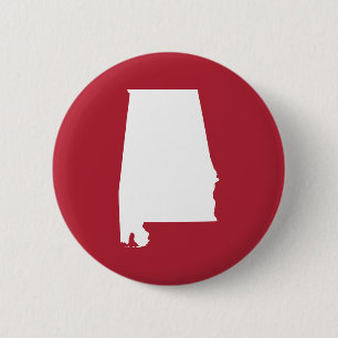 Red and White Alabama Map Shape 2 Inch Round Button