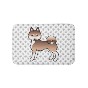 Red And White Alaskan Klee Kai Cute Cartoon Dog Bath Mat