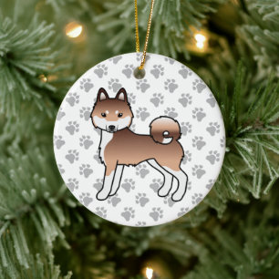 Red And White Alaskan Klee Kai Cute Cartoon Dog Ceramic Ornament