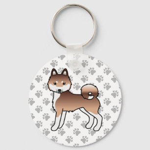 Red And White Alaskan Klee Kai Cute Dog & Paws Keychain