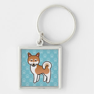 Red And White Alaskan Klee Kai Dog Illustration Keychain