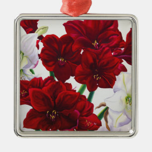 Red and White Amaryllis 2008 Metal Ornament