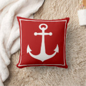 Red and White Anchor Nautical Boat Beach  Throw Pillow (Blanket)
