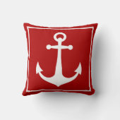 Red and White Anchor Nautical Boat Beach  Throw Pillow (Back)