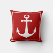 Red and White Anchor Nautical Boat Beach  Throw Pillow (Front)