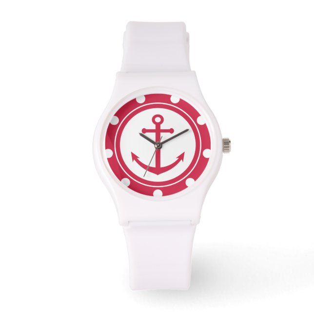 Red and White Anchor Nautical Watch (Front)