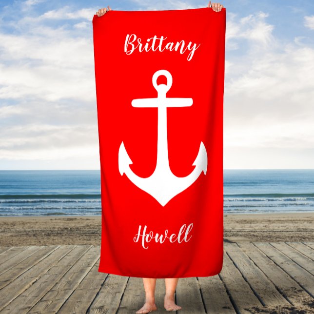 Red and White Anchor Personalized Script Towel (Creator Uploaded)