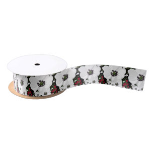 Red and White Anemone Blooms Pattern Floral Ribbon Satin Ribbon