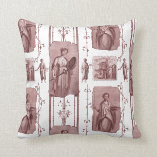 Red and White Antique Toile de Jouy Classical Throw Pillow