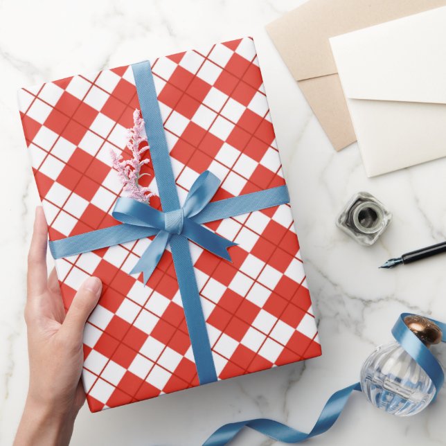Red And White Argyle  Wrapping Paper (Gifting)