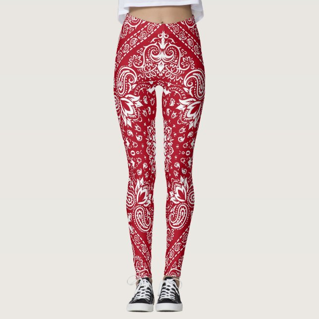 Red and White Bandana Print Leggings (Front)