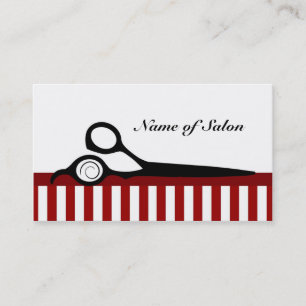 Red and White Barber Stripes Hair Salon Scissors Business Card