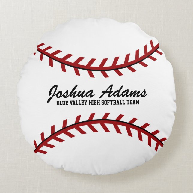 Red and White Baseball Sport Team Round Pillow (Front)