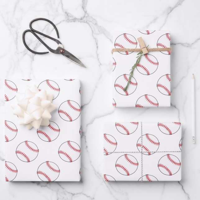 Red and White Baseballs | Any Background Colour  Wrapping Paper Sheet (Front)