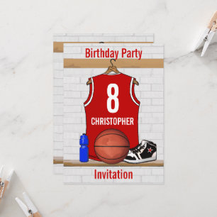 Red and White Basketball Jersey Birthday Party Invitation