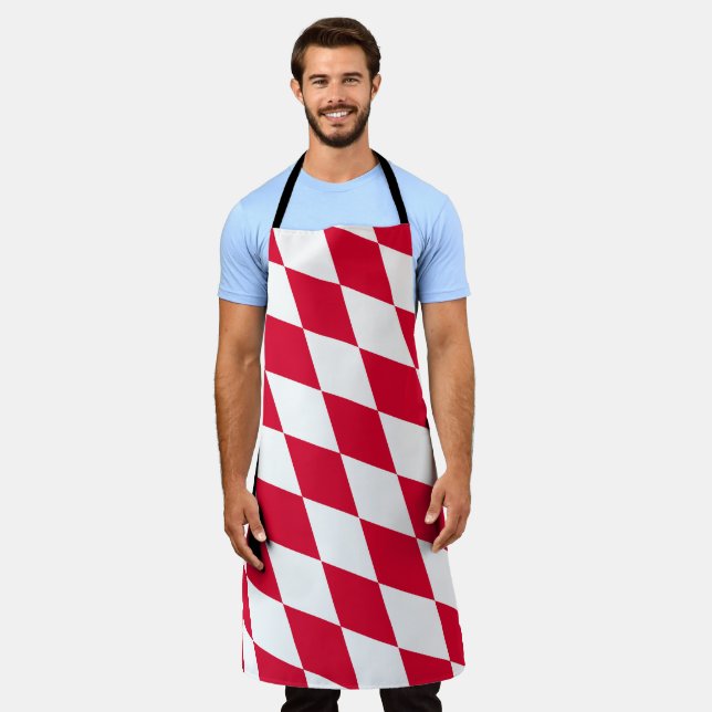 Red and White Bavaria Diamond Flag Pattern Apron (Worn)
