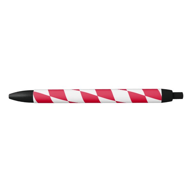 Red and White Bavaria Diamond Flag Pattern Black Ink Pen (Front)