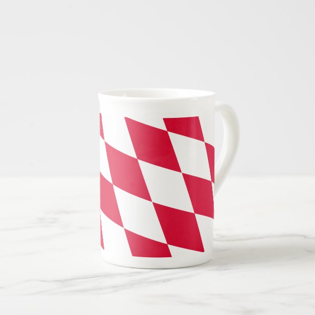 Red and White Bavaria Diamond Flag Pattern Bone China Mug (Front Right)