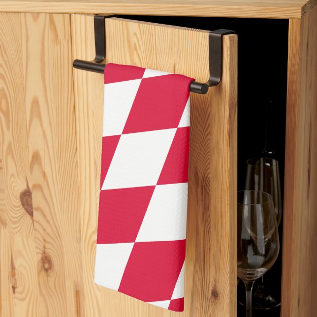 Red and White Bavaria Diamond Flag Pattern Kitchen Towel (Thirds Fold)