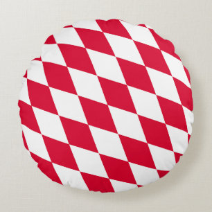 Red and White Bavaria Diamond Flag Pattern Round Pillow