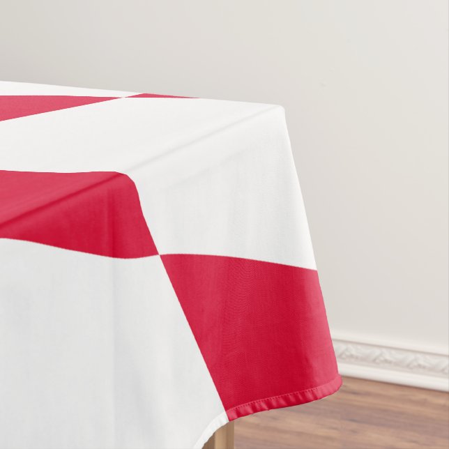 Red and White Bavaria Diamond Flag Pattern Tablecloth (In Situ)