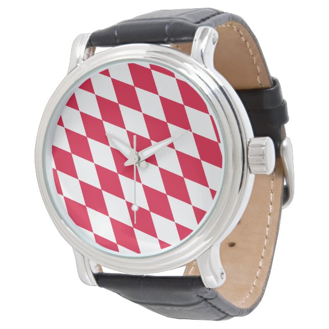 Red and White Bavaria Diamond Flag Pattern Watch (Angled)