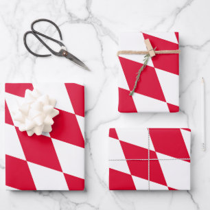 Red and White Bavaria Diamond Flag Pattern Wrapping Paper Sheet
