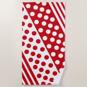Red and White Beach Towel Polka Dots and Stripes