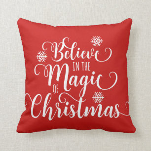 Red and White Believe Christmas Pillow