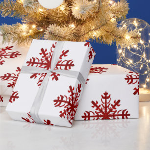 Red and White Big Snowflake Modern Christmas Wrapping Paper