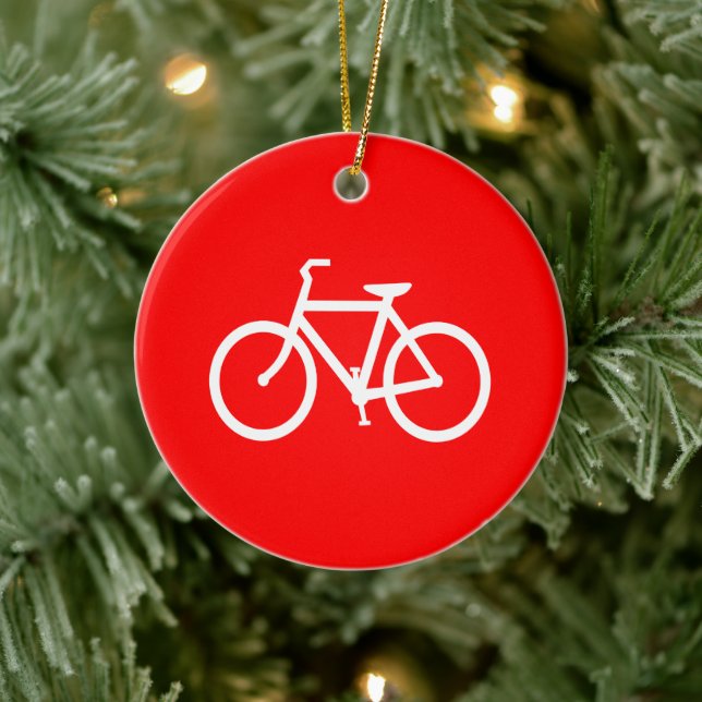 Red and White Bike Graphic Ceramic Ornament (Tree)