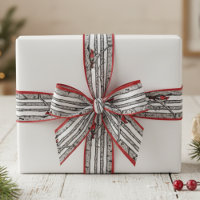 Red and White Birch Trees and Red Cardinal Birds