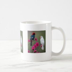 ​Red and White Birds on Pink Floral Branch Mug
